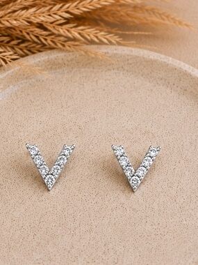 Silver Minimalist V Stud Earrings Designer Inspired